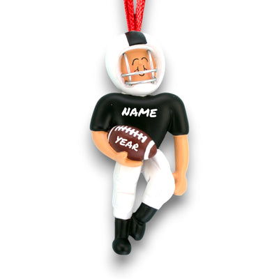 Personalized Football Player Ornament with Name and Year – Black and White Uniform Christmas Keepsake