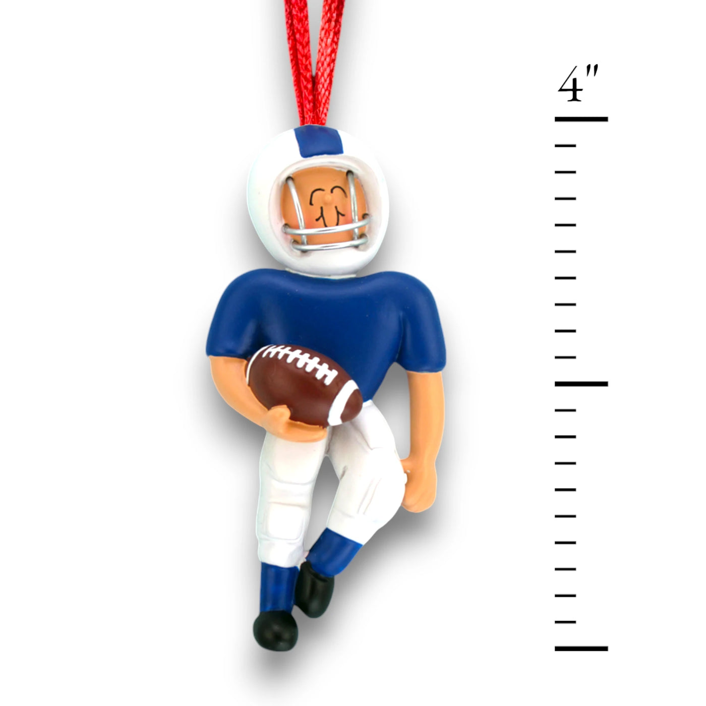 Personalized African American Football Ornament in Blue Uniform with Custom Name and Year