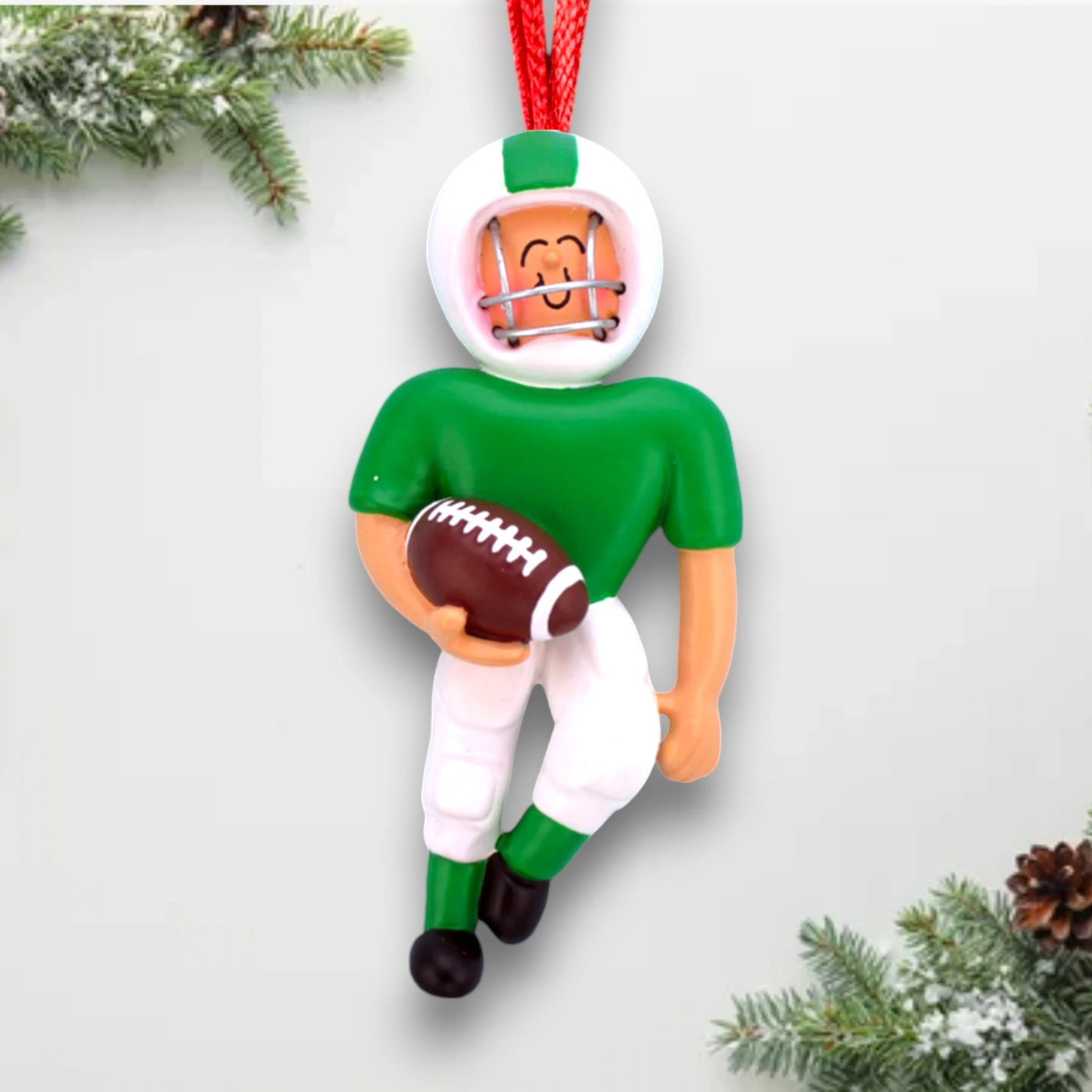 Personalized Green Football Player Ornament with Name and Year – Resin Christmas Ornament