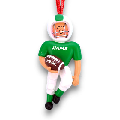 Personalized Green Football Player Ornament with Name and Year – Resin Christmas Ornament