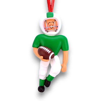 Personalized Green Football Player Ornament with Name and Year – Resin Christmas Ornament