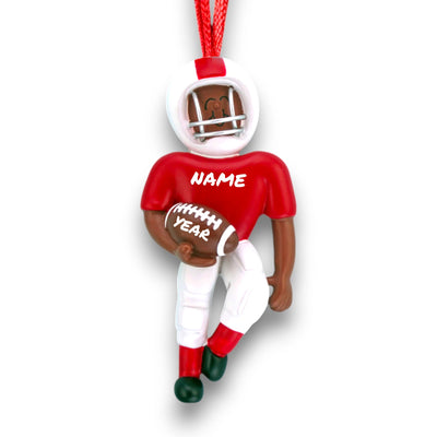 Personalized Football Player Red Uniform Ornament with Name and Year – African American Resin Christmas Ornament