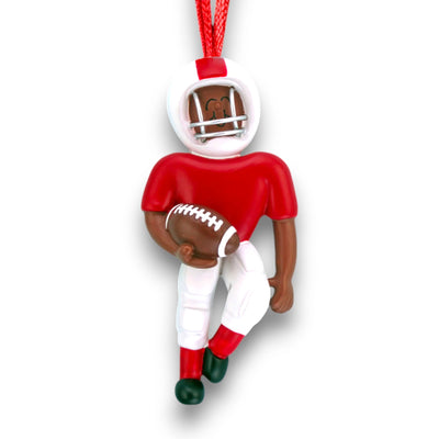 Personalized Football Player Red Uniform Ornament with Name and Year – African American Resin Christmas Ornament