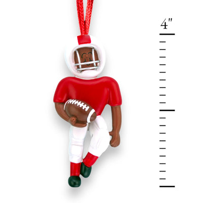 Personalized Football Player Red Uniform Ornament with Name and Year – African American Resin Christmas Ornament