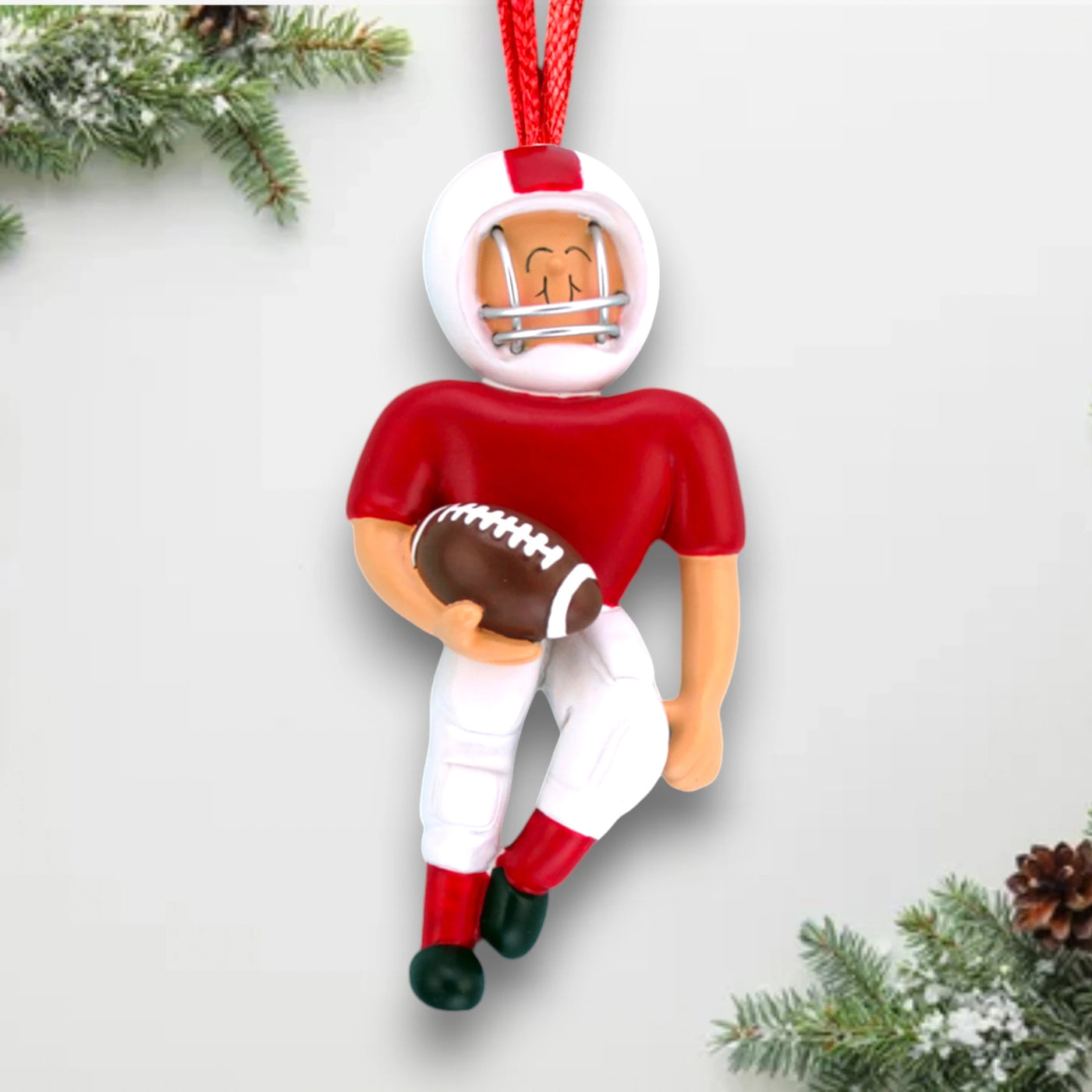 Personalized Red Football Player Ornament with Name and Year – Custom Resin Football Christmas Ornament