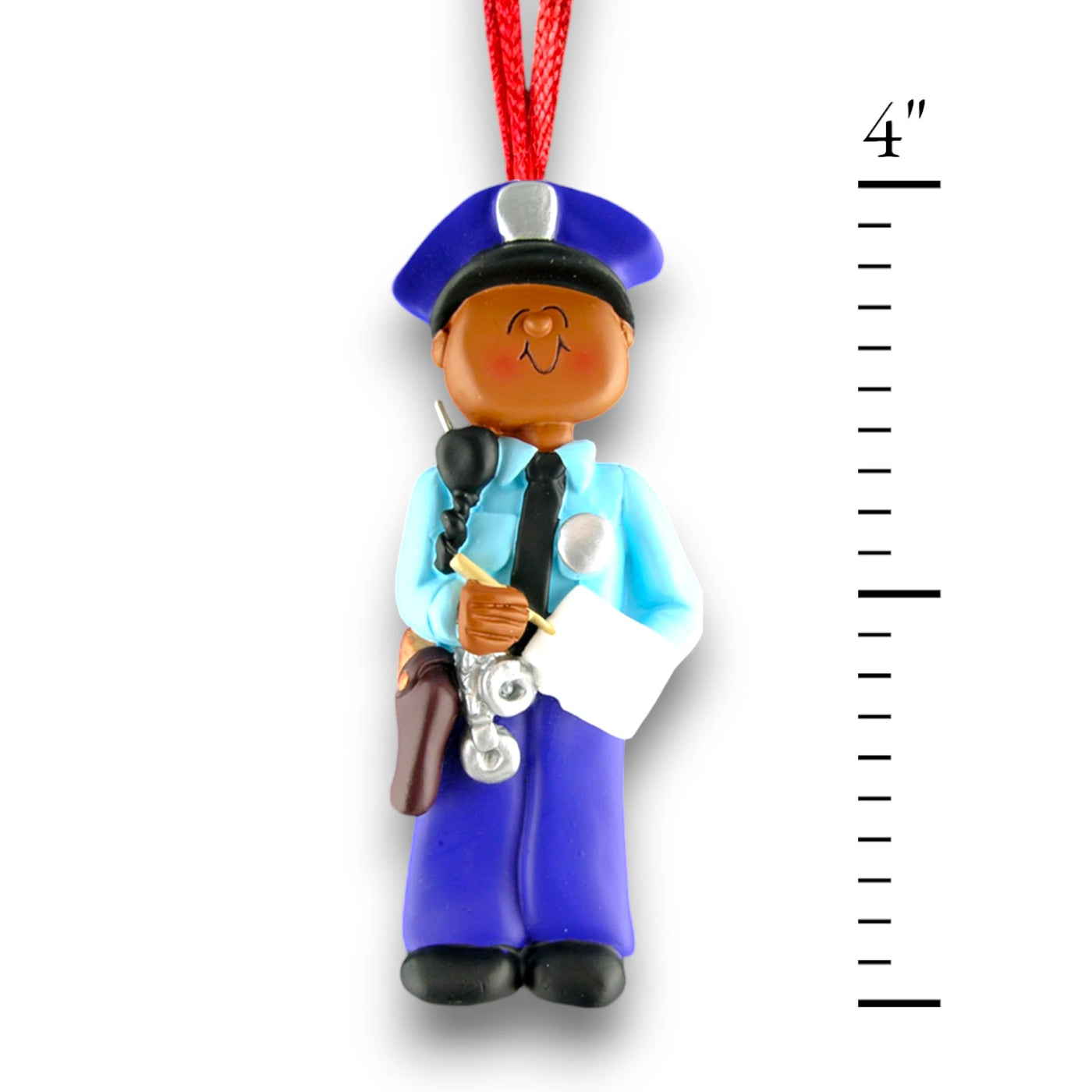 Personalized African American Police Officer Christmas Ornament – Custom Name, Year, and Badge Number Resin Ornament