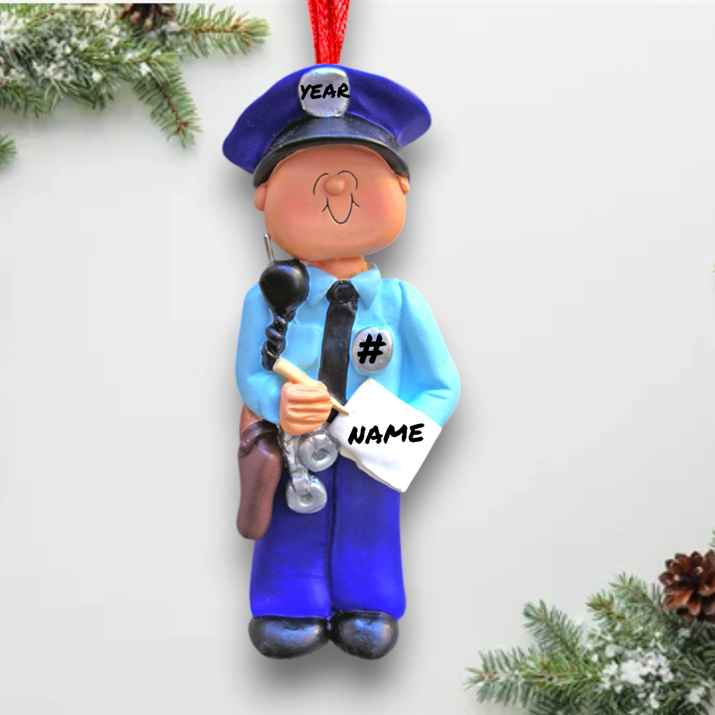 Personalized Police Male Christmas Ornament with Custom Name and Year – Resin Ornament for Law Enforcement