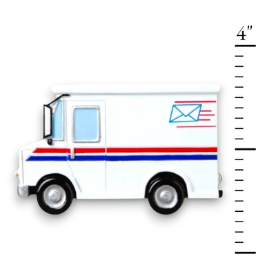 Personalized Postal Worker Christmas Ornament featuring a classic white postal delivery truck with red, white, and blue accents.