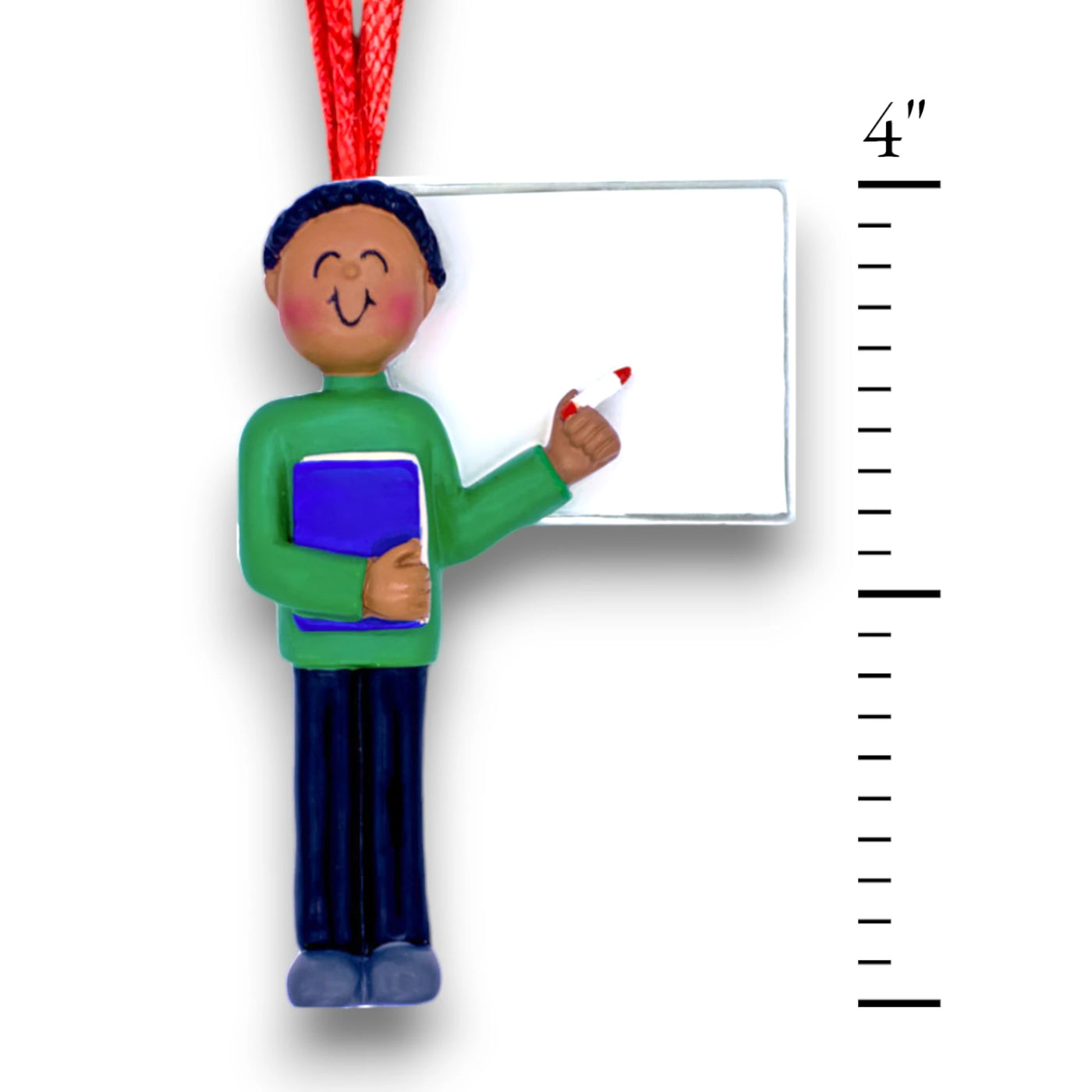 Personalized African American Male Teacher Ornament with Book and Marker – Custom Name, Grade, and Year Resin Ornament

