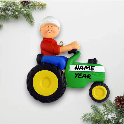 Personalized Tractor Green Male Christmas Ornament – Custom Name and Year Resin Ornament