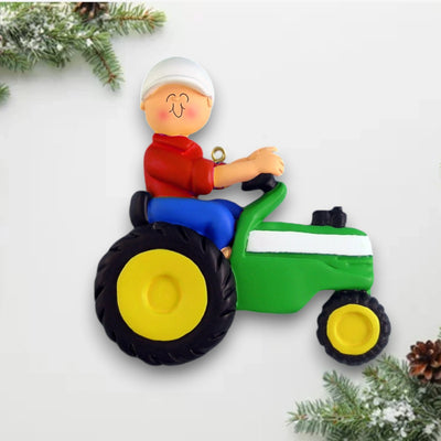 Personalized Tractor Green Male Christmas Ornament – Custom Name and Year Resin Ornament