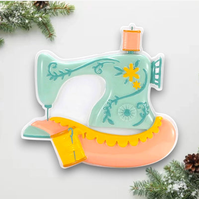 Personalized Vintage Sewing Machine Christmas Ornament with customizable name and year, featuring a retro-style sewing machine design.