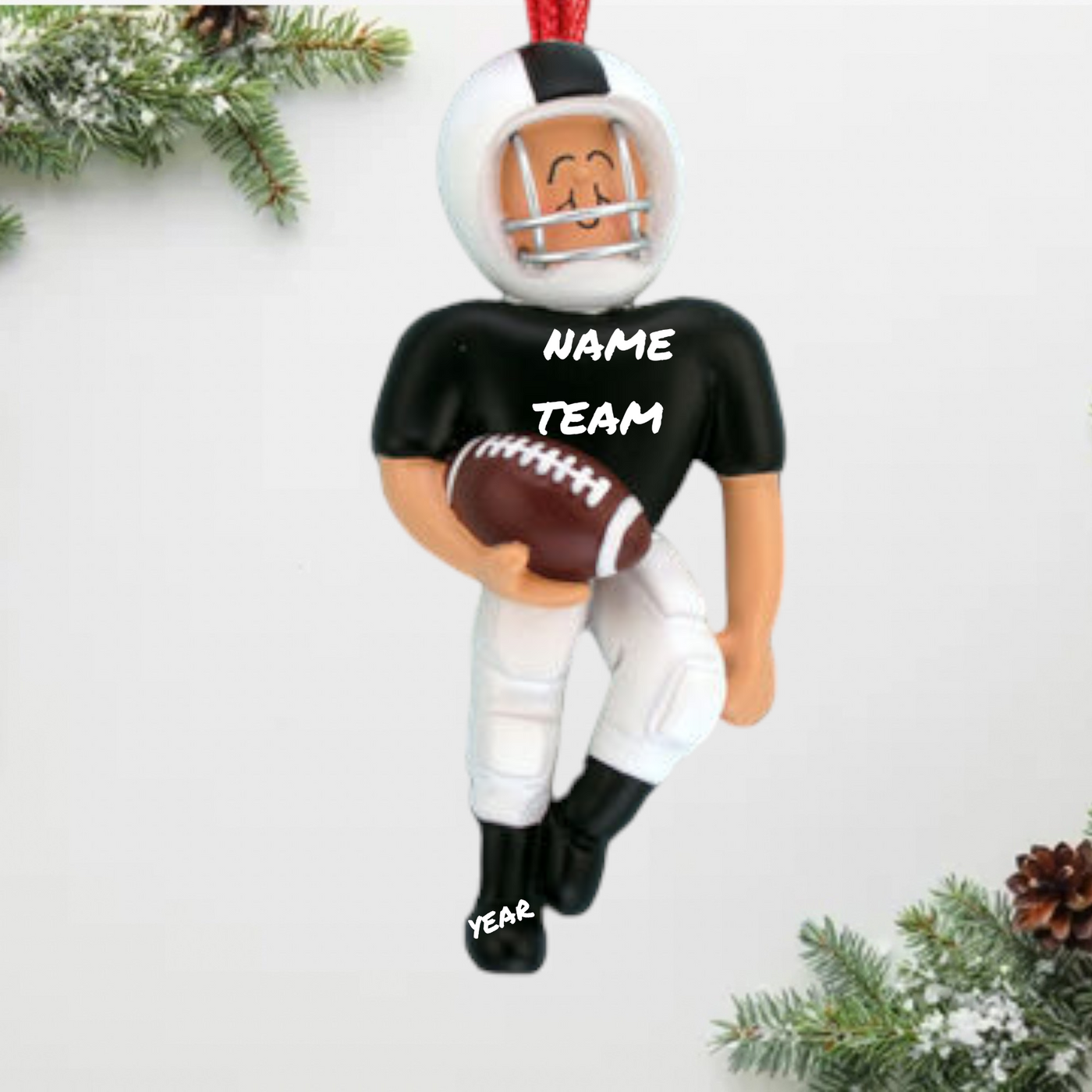 Personalized Football Player Christmas Ornament - Black & White Uniform