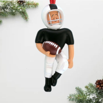 Personalized Football Player Christmas Ornament - Black & White Uniform