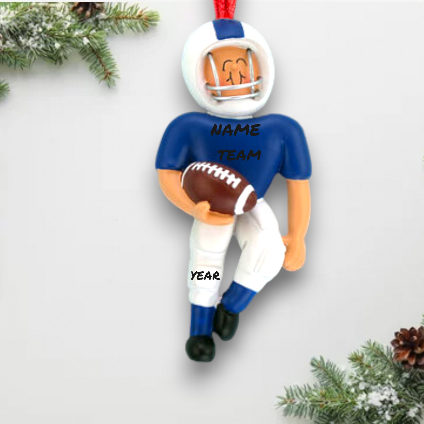 Personalized Football Player Christmas Ornament - Blue Uniform