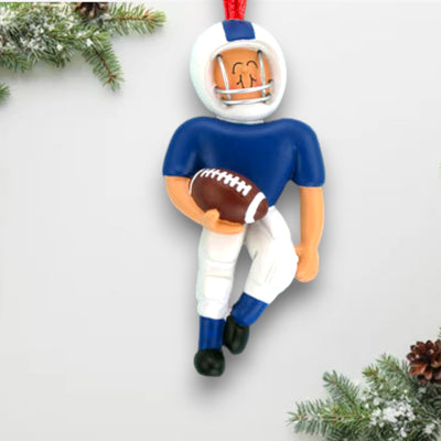 Personalized Football Player Christmas Ornament - Blue Uniform