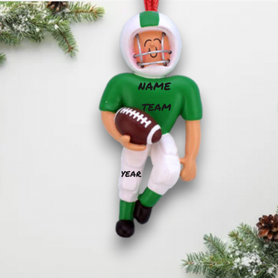 Personalized Football Player Christmas Ornament - Green Uniform