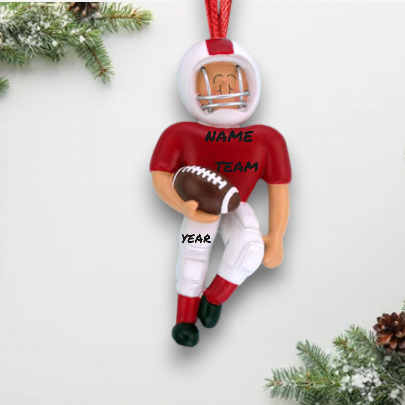 Personalized Football Player Christmas Ornament - Red Uniform