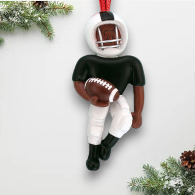 Personalized African-American Football Player Christmas Ornament - Black & White Uniform