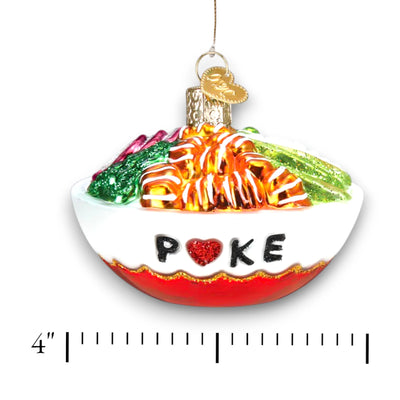 Personalized Poke Bowl Christmas Ornament featuring a decorative bowl with vibrant salmon, avocado, and greens, customizable with name or year.