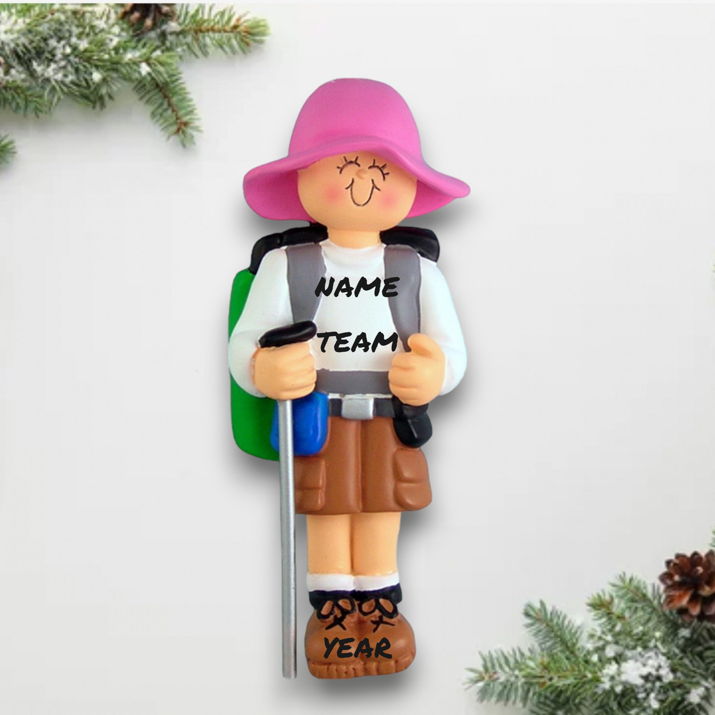 Personalized Female Hiker Christmas Ornament