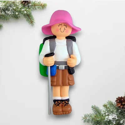 Personalized Female Hiker Christmas Ornament