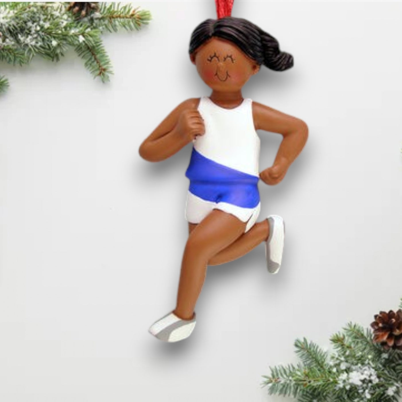 Personalized African-American Female Runner Christmas Ornament