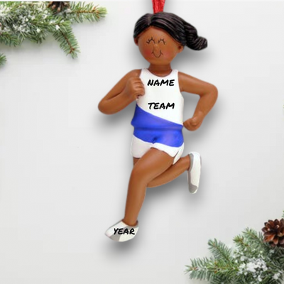 Personalized African-American Female Runner Christmas Ornament