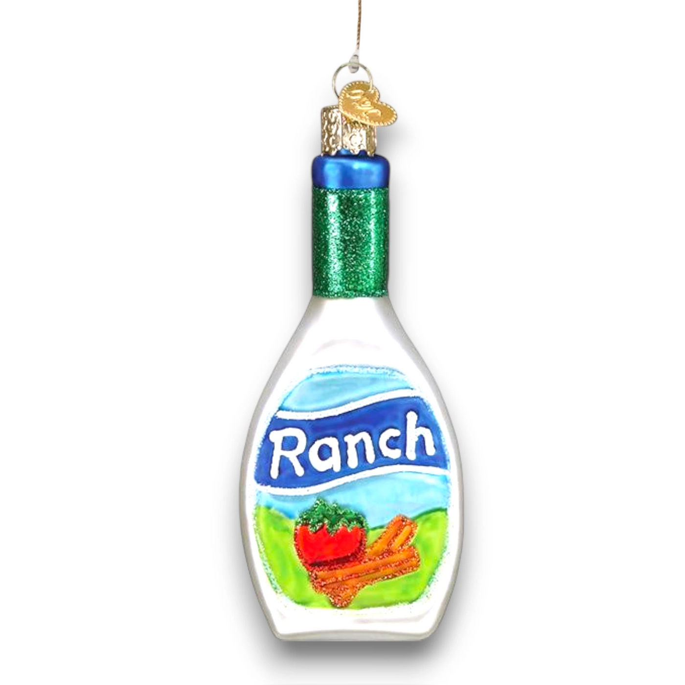 Personalized Ranch Dressing Christmas Ornament featuring a ranch dressing bottle with vibrant and glittering accents, customizable with name and year.