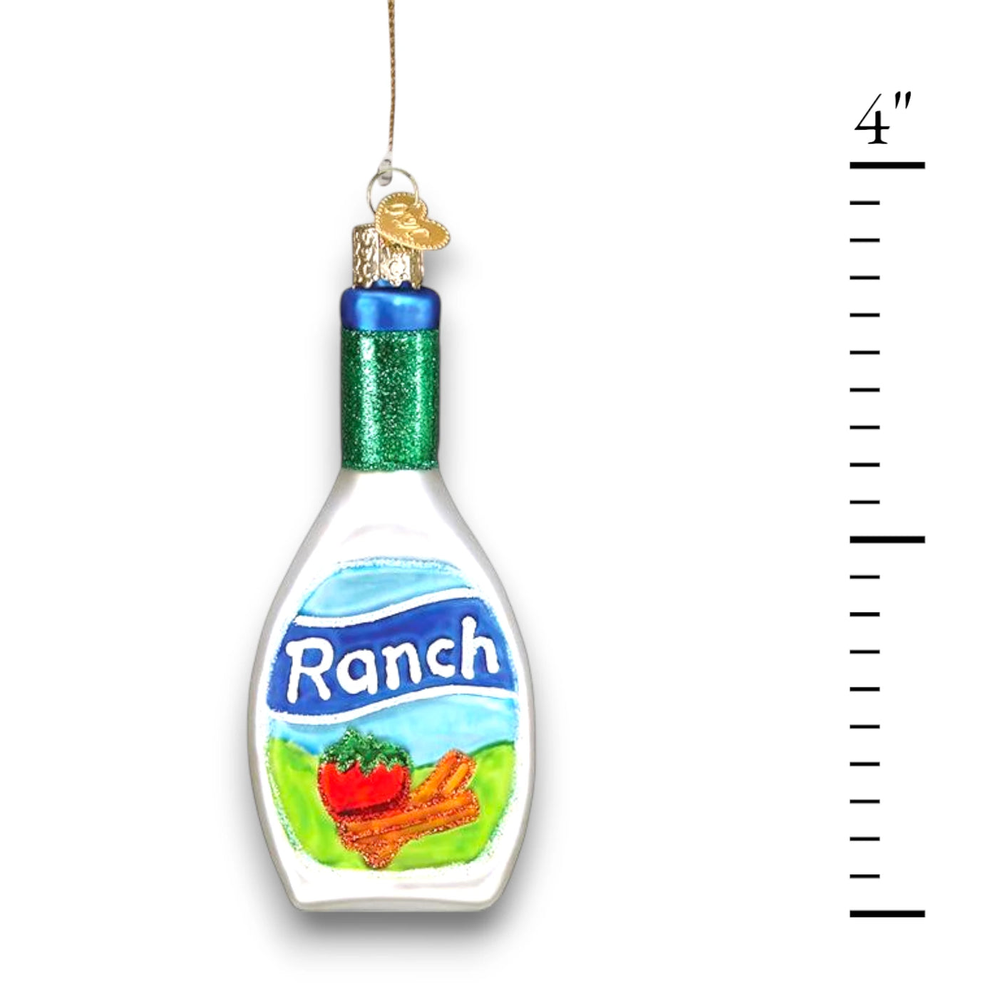 Personalized Ranch Dressing Christmas Ornament featuring a ranch dressing bottle with vibrant and glittering accents, customizable with name and year.