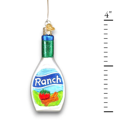 Personalized Ranch Dressing Christmas Ornament featuring a ranch dressing bottle with vibrant and glittering accents, customizable with name and year.