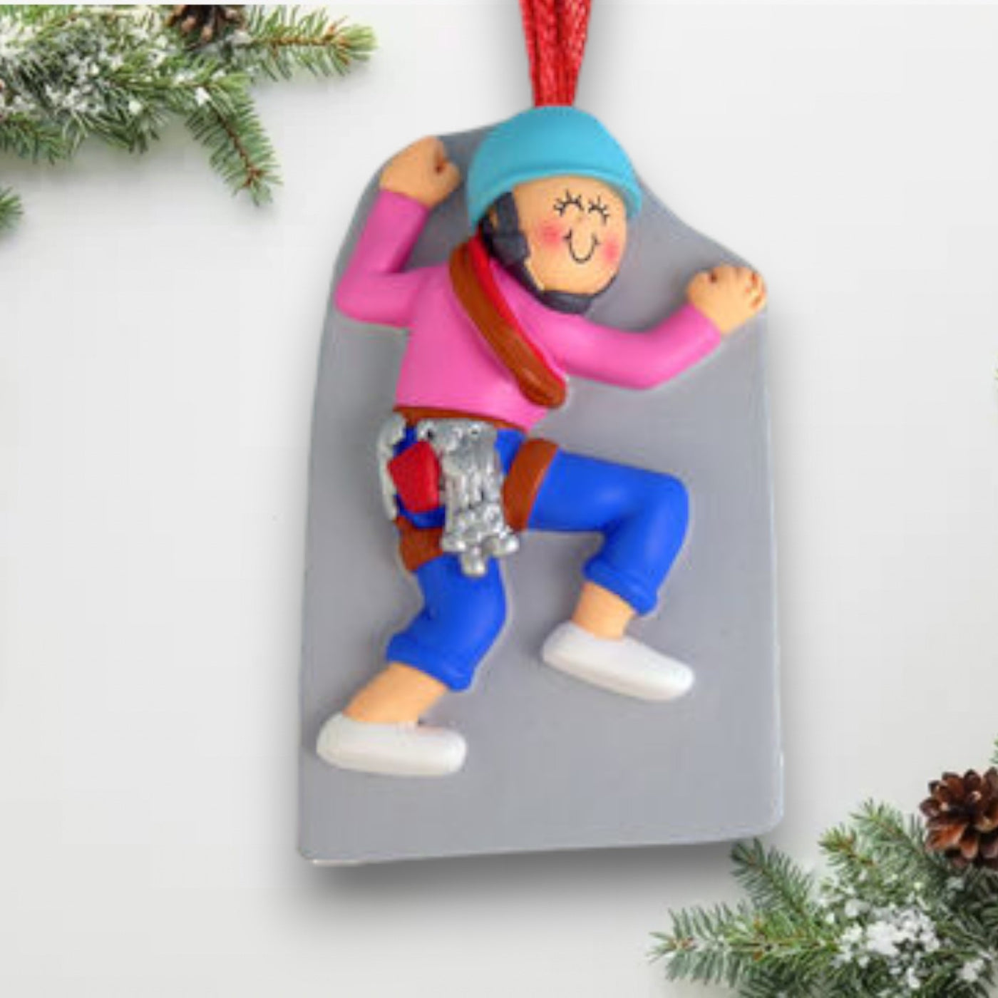 Personalized Female Rock Climber Christmas Ornament