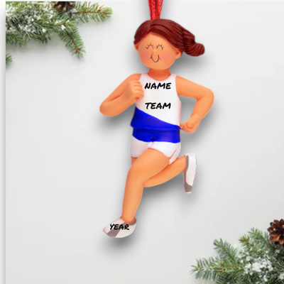 Personalized Brunette Female Runner Christmas Ornament