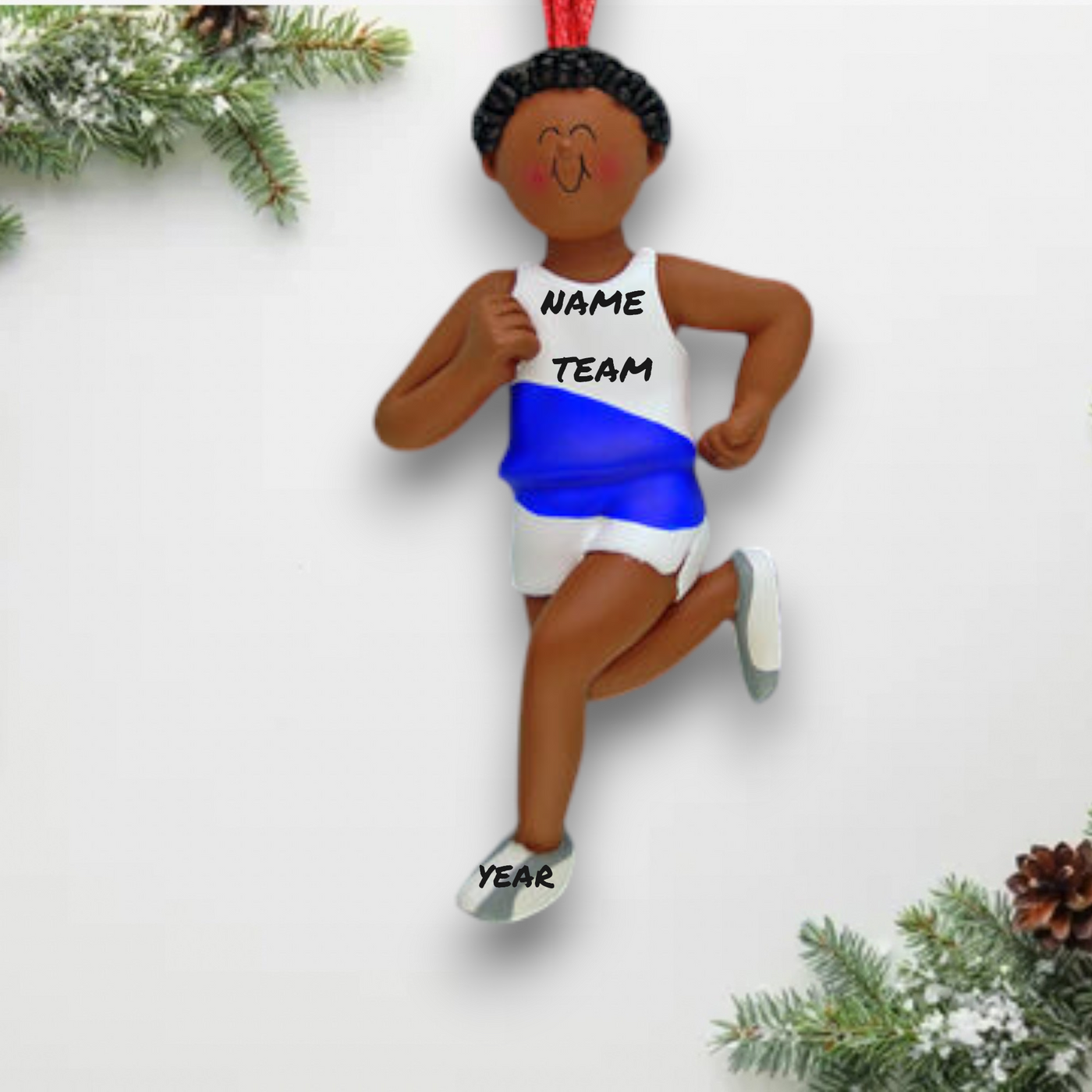 Personalized African-American Male Runner Christmas Ornament