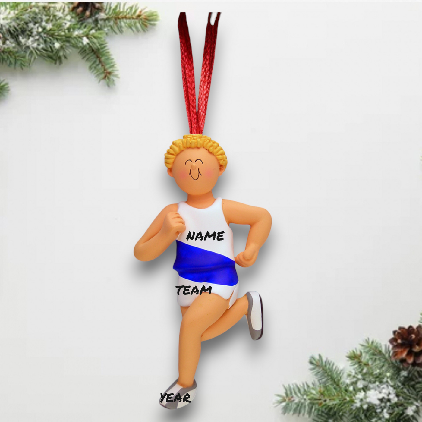 Personalized Blonde Male Runner Christmas Ornament