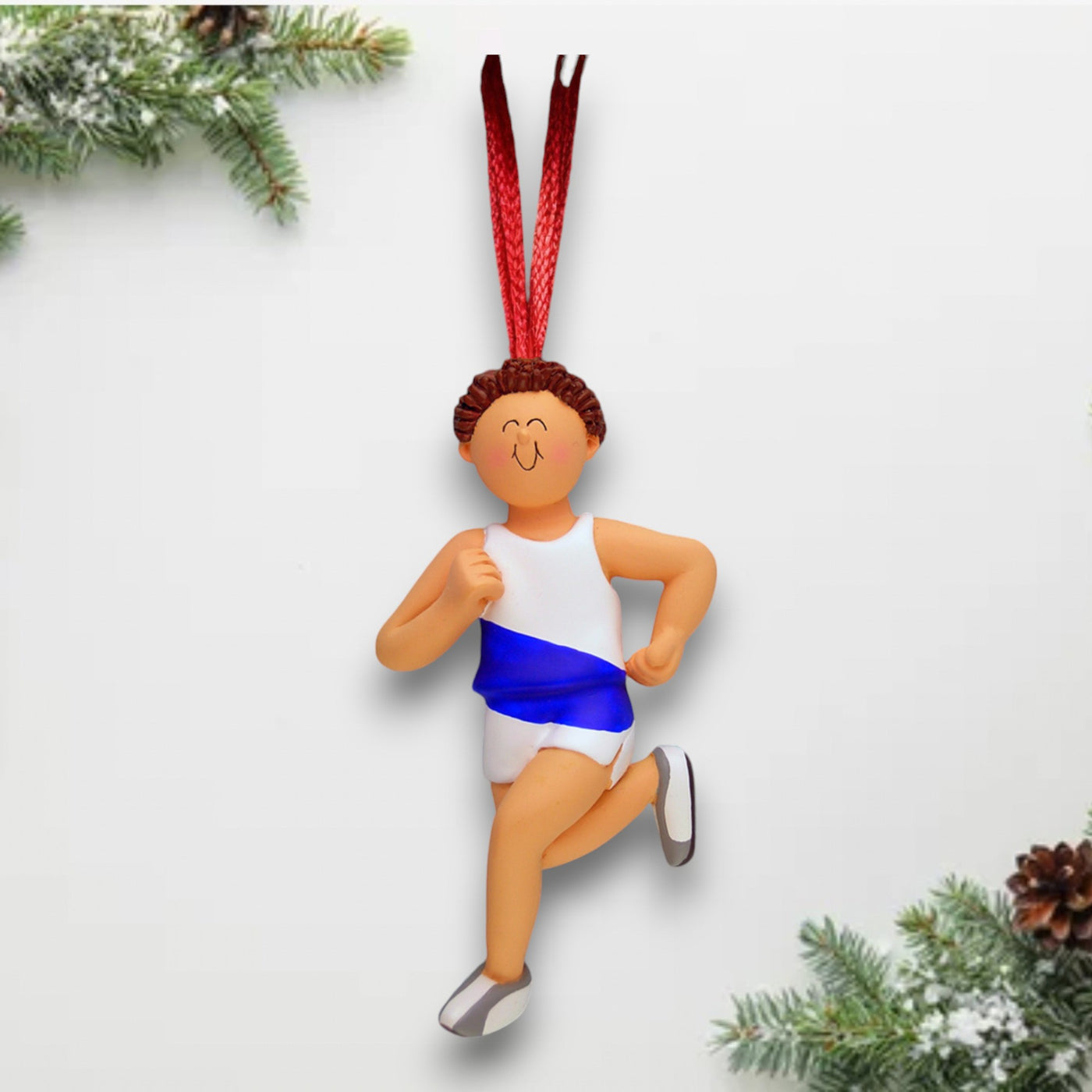 Personalized Brown Male Runner Christmas Ornament