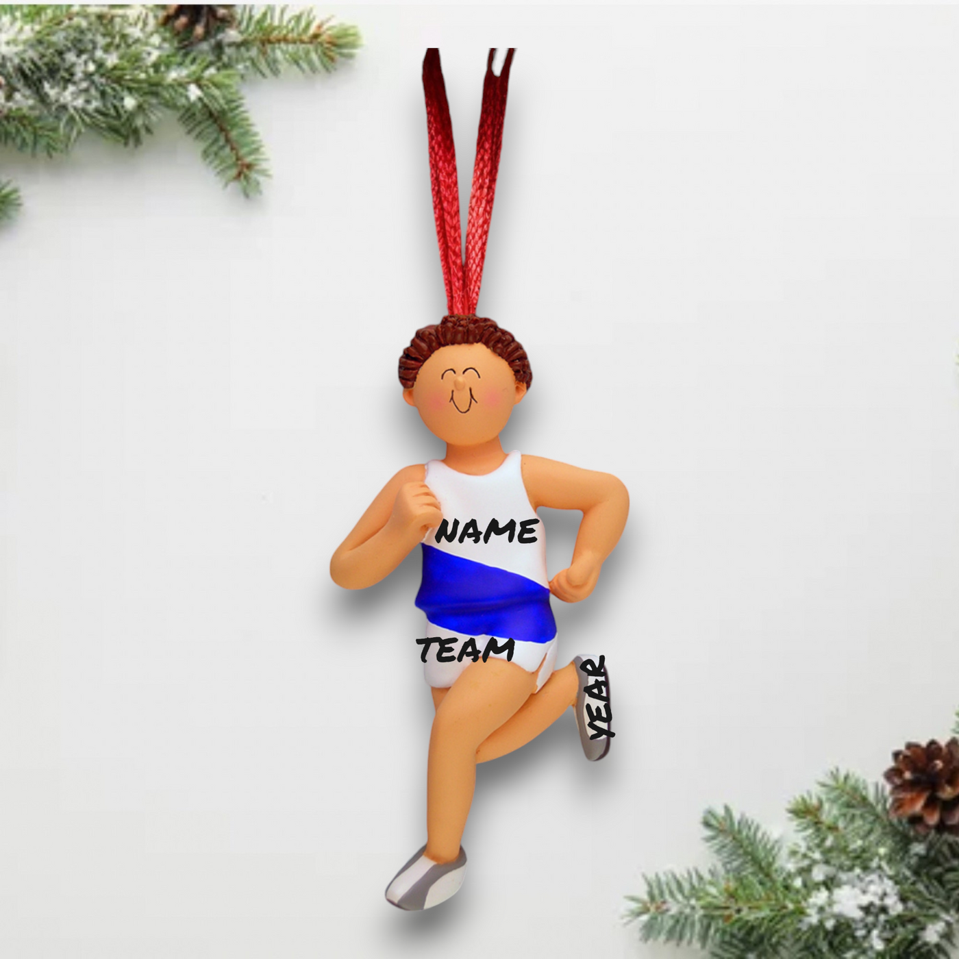 Personalized Brown Male Runner Christmas Ornament