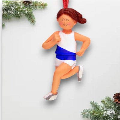 Personalized Brunette Female Runner Christmas Ornament