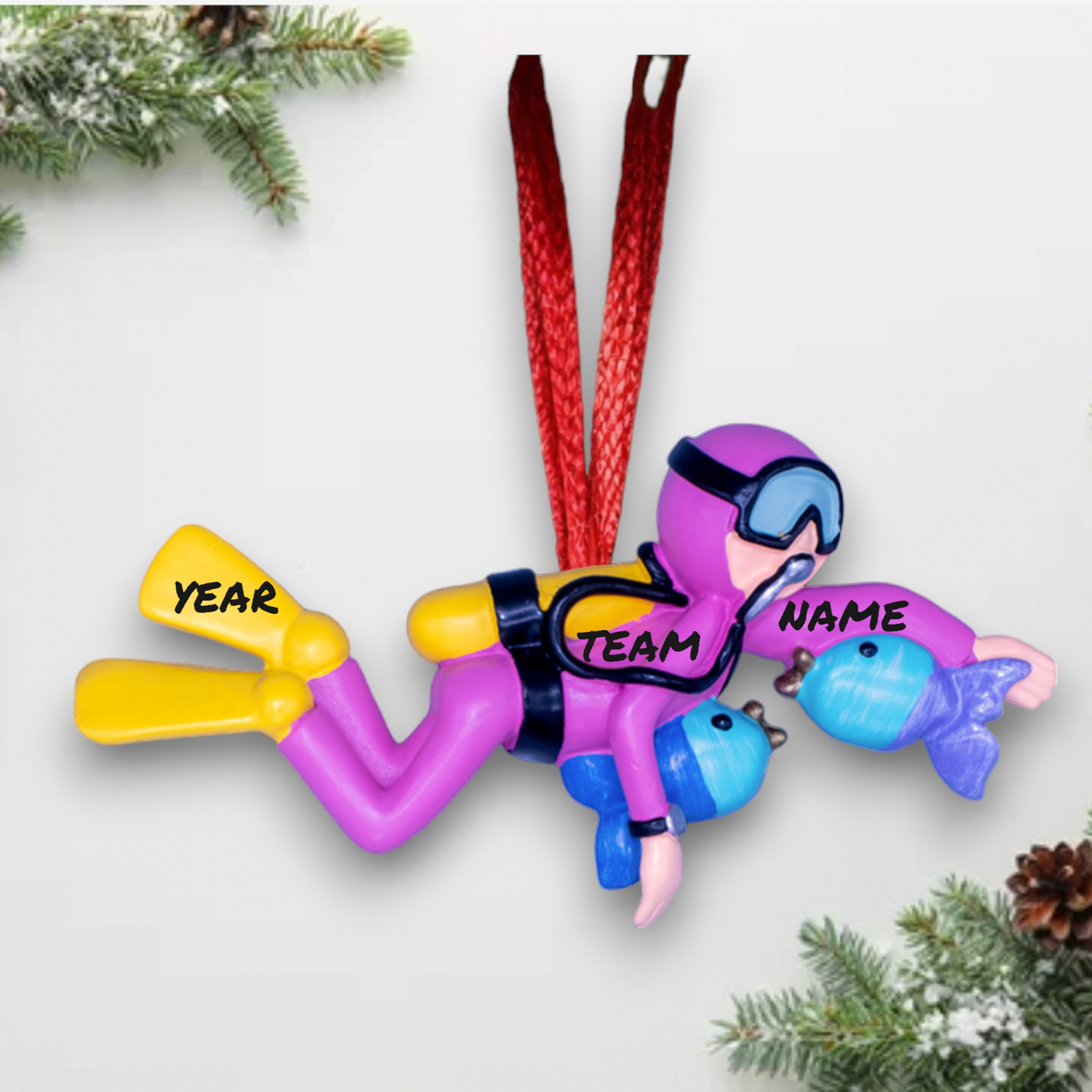 Personalized Female Scuba Diver Christmas Ornament