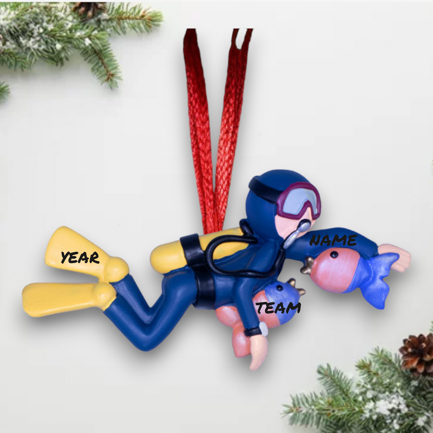 Personalized Male Scuba Diver Christmas Ornament