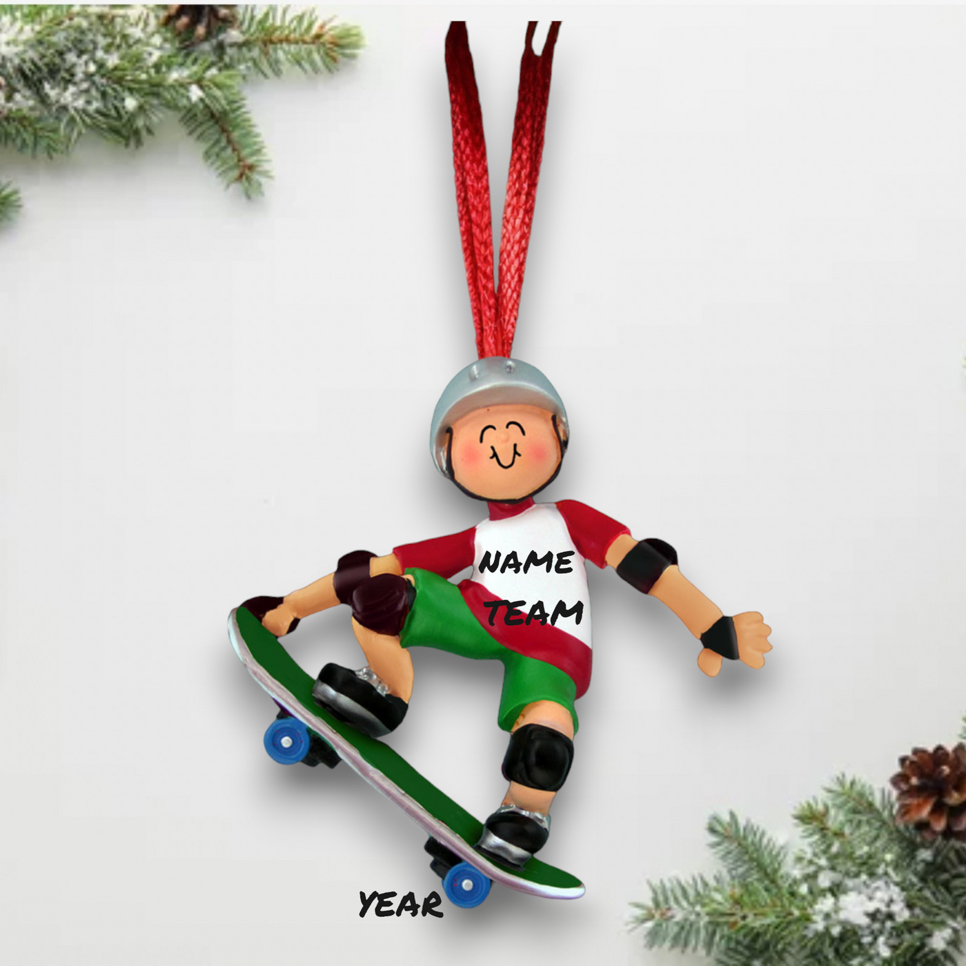 Personalized Male Skateboarder Christmas Ornament