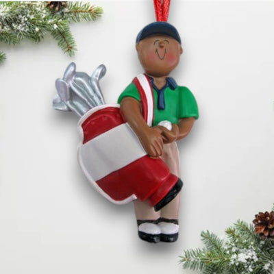 Personalized African-American Male Golfer Christmas Ornament