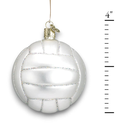 Personalized Volleyball Christmas Ornament featuring a glossy white design with glitter accents, customizable with name and year.