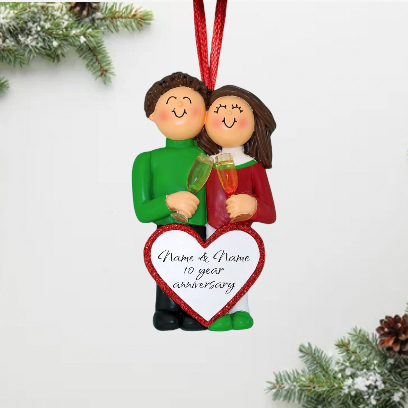 Personalized Anniversary Couple Christmas Ornament | Brunette