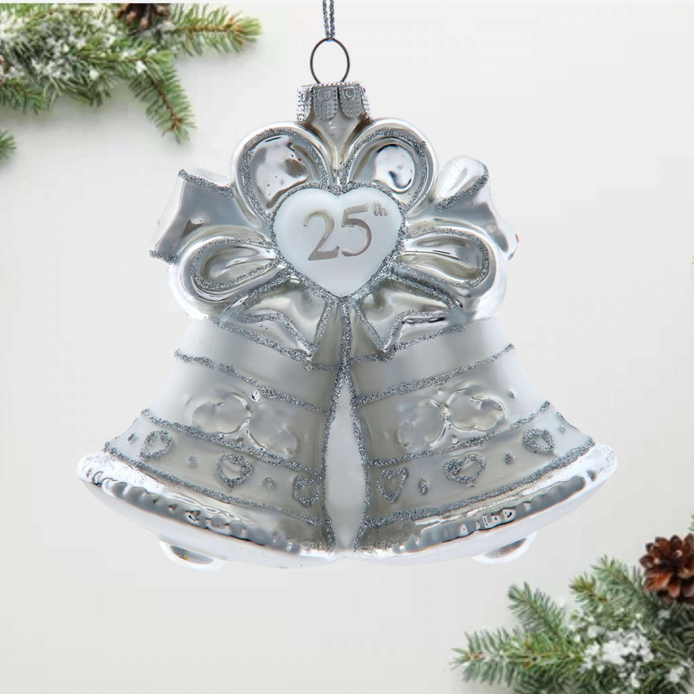 25th Anniversary Glass Bell Christmas Ornament | Silver Jubilee