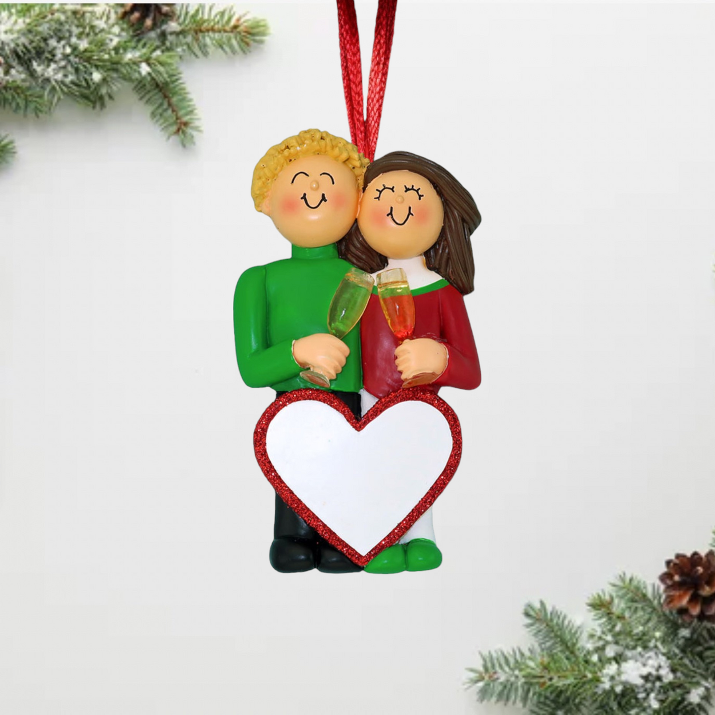 Personalized Anniversary Couple Christmas Ornament | Male Blonde Female Brunette