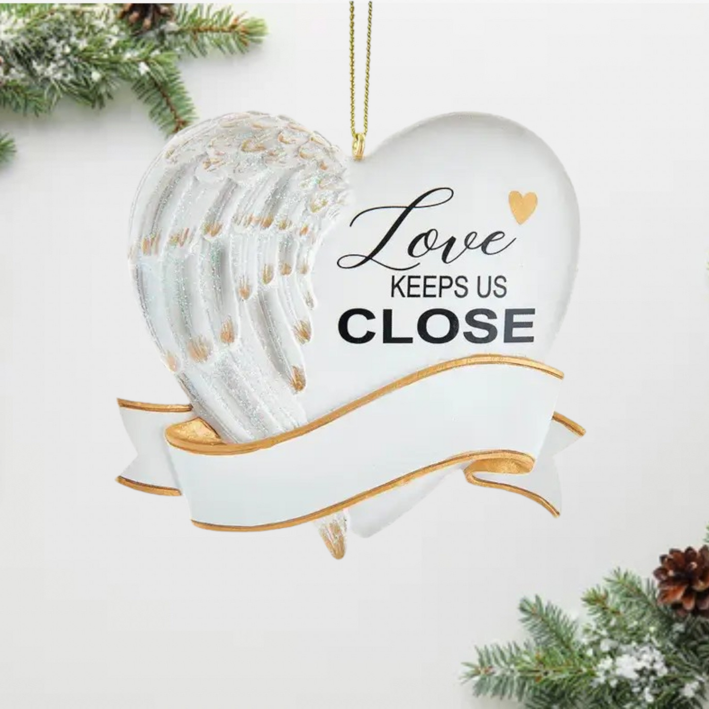 Love Keeps Us Close" Personalized Heart Christmas Ornament
