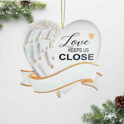 Love Keeps Us Close" Personalized Heart Christmas Ornament