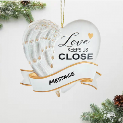 Love Keeps Us Close" Personalized Heart Christmas Ornament