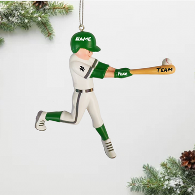 Personalized Baseball Player Ornament | Green Uniform